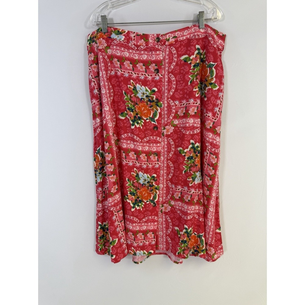Lauren Conrad Red Floral Midi Skirt Linen Blend Women's XXL Elastic Waist Fairy - Picture 1 of 10